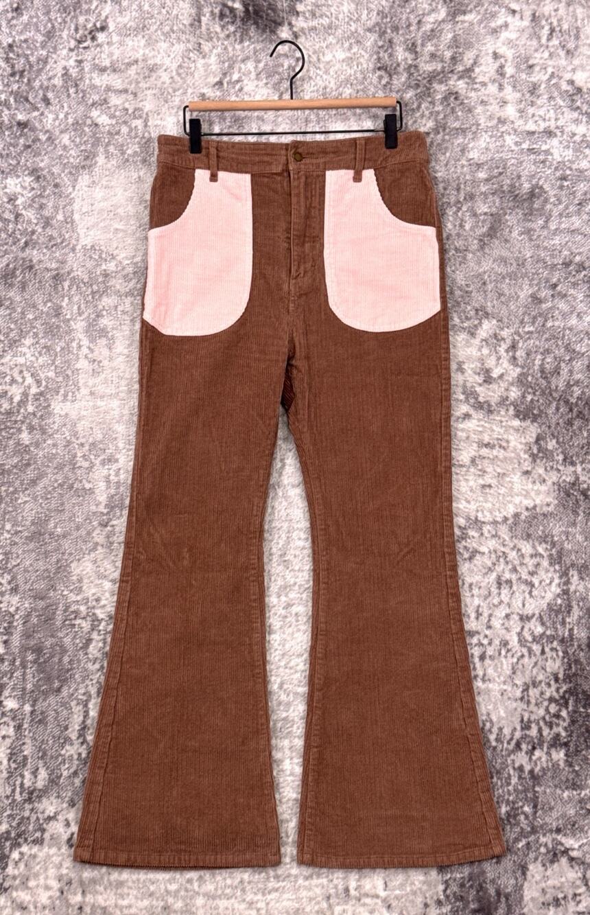 Hammies Bell Bottom Pants 30 Womens Two Tone Corduroy Flare Leg Tailored Fit